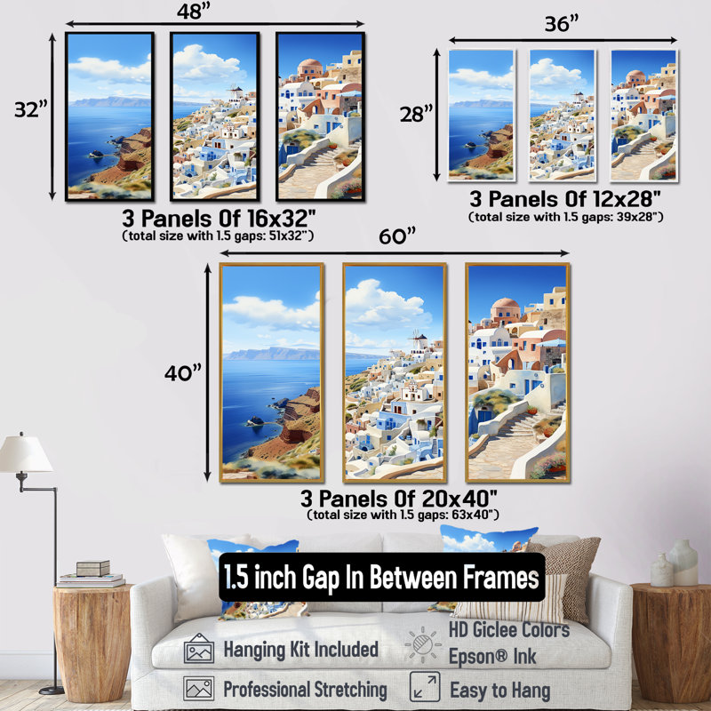 Bord de mer, rêve en Grèce 5 - Grèce, art mural, H 40 po x l 61 po x P 1 po, Cadre flottant brun