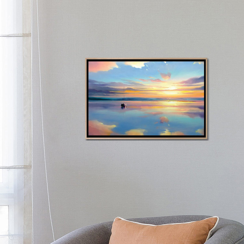 Where Sky Meets Water, Natural Wood Floater Framed Canvas, No Mat, 18" H x 26" W x 1.5" D