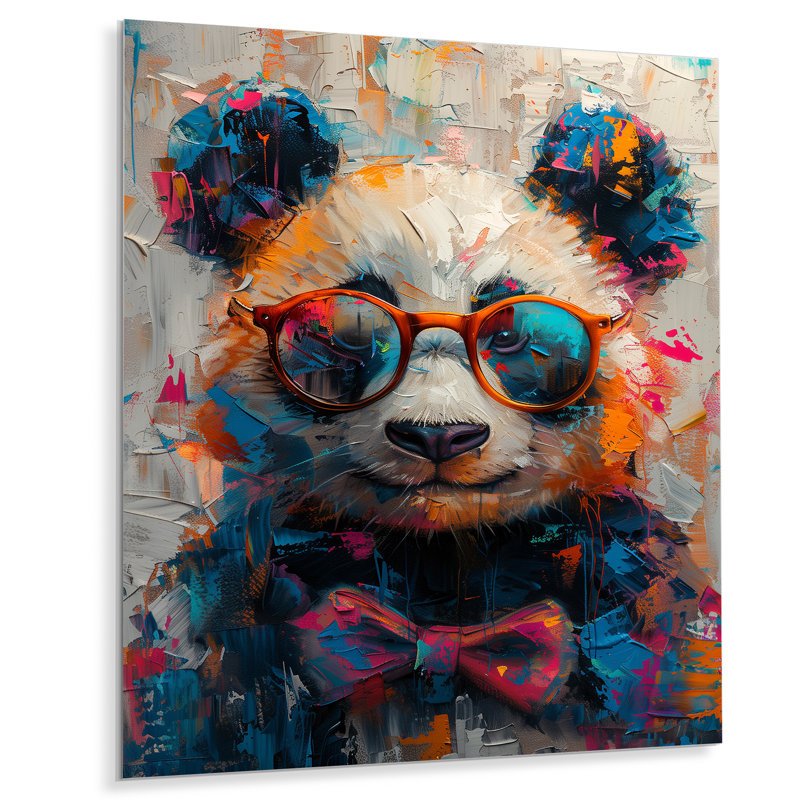 Illusion de portrait de panda rouge et noir - Panda, Sans cadre, métal, H 30 po x l 40 po
