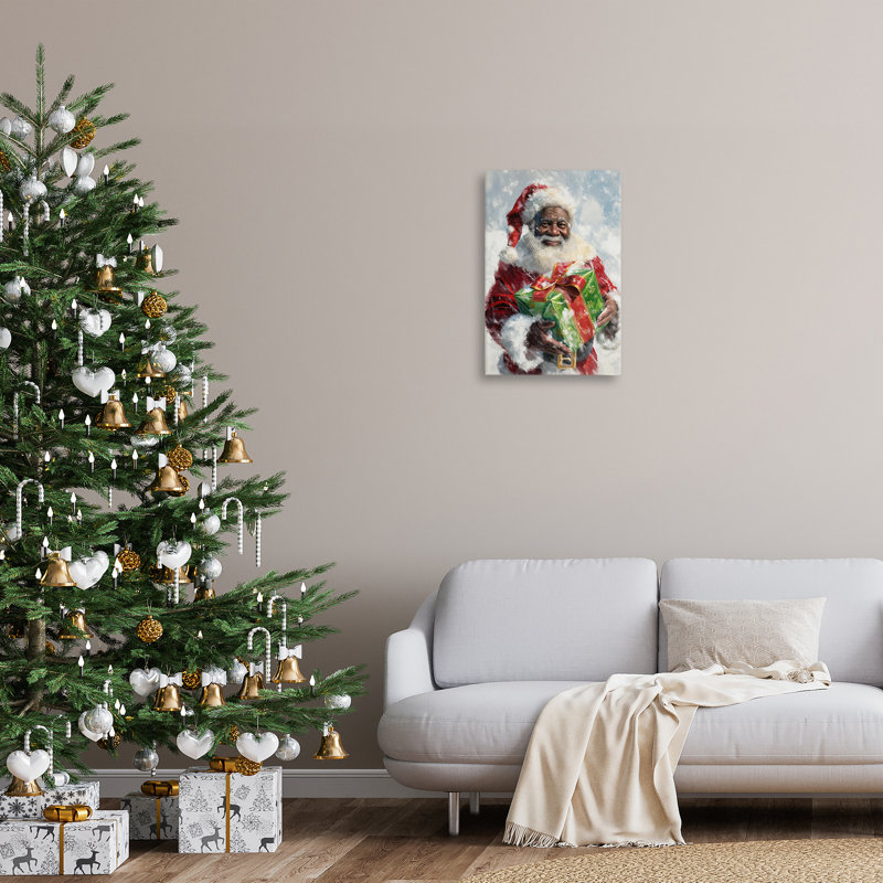 Art mural sur toile Père Noël et cadeau par Imagine It Images, H 24 po x l 16 po