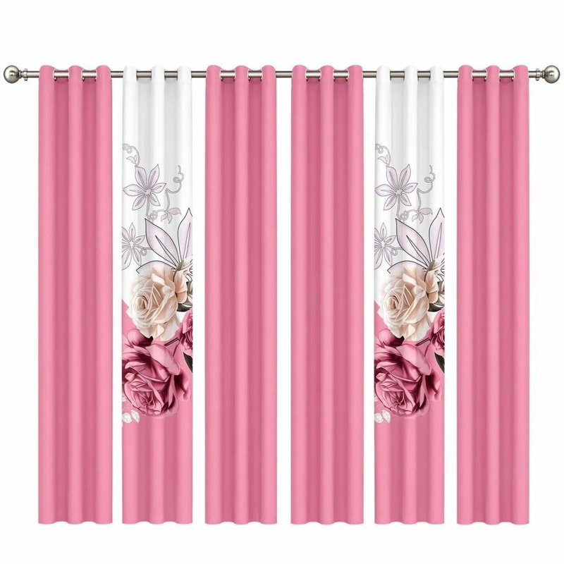 Ensemble de 6 rideaux filtrant la lumière en microfibre à motif floral rose 6 pièces avec 4 panneaux à œillets unis et 2 imprimés, 38 x 84 po