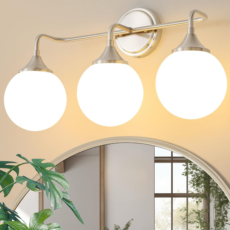 Modern Vanity Light Fixture With Milky White Glass Shades, 3-Light Bathroom Wall Sconce For Mirror, Dimmable And Easy To Install