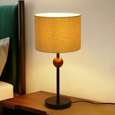 1-Light Desk Table Lamp with Fabric Shade Wood Accent