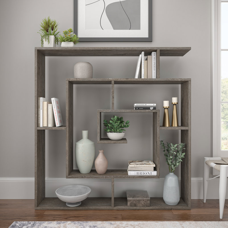 Abston Geometric Bookcase, Dark Brown