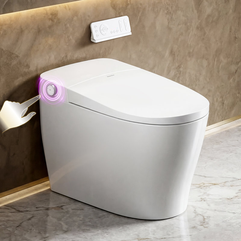 Smart Toilet with Built-in Tank and Pump - Bidet Toilet Combo with Side Knob Control, Heated Seat, Instant Warm Water Wash, Warm Air Dryer, 1.06 GPF One-Piece Toilet for Low Water Pressure