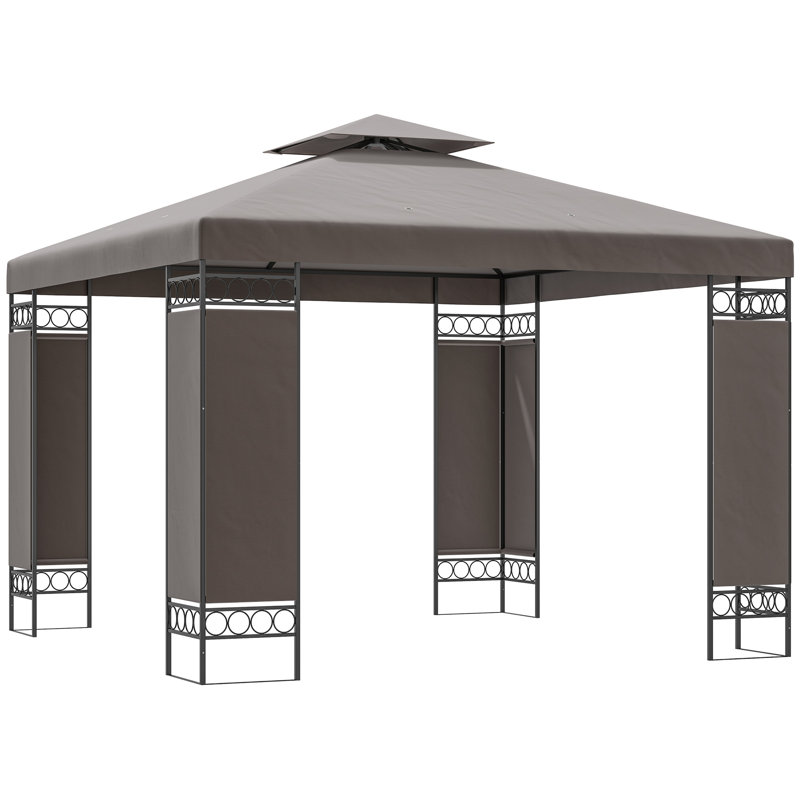 Pavillon de jardin à auvent, pavillon de jardin extérieur à double toit, kaki