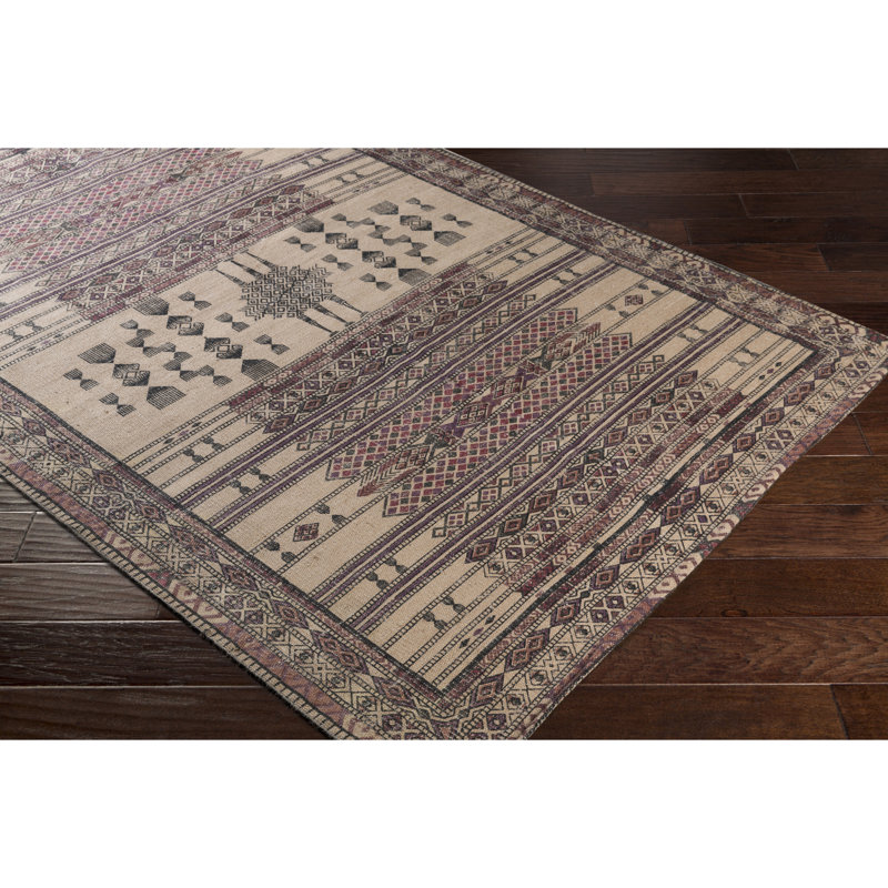 Tapis mauve vif / rose tissé à la main Brondon, Rectangle 5 pi x 7 pi 6 po