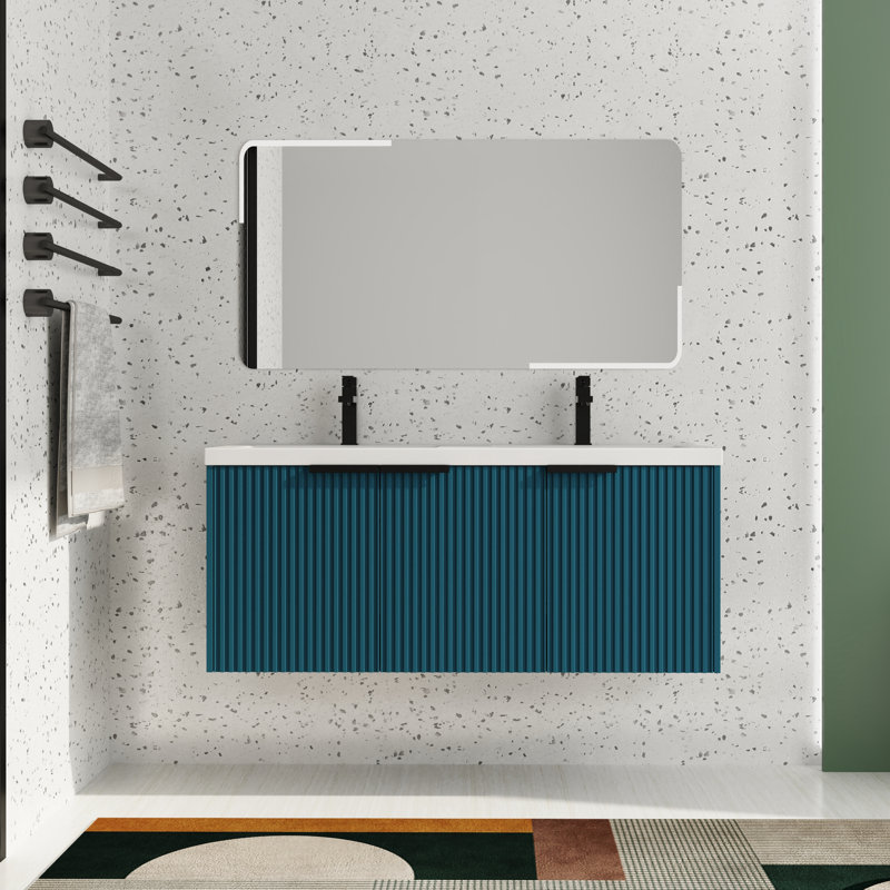Ensemble de meuble-lavabo double 48 po avec plateau en résine, Bleu lac