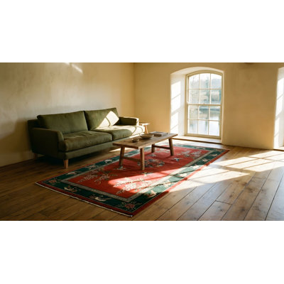 Hand Knotted Pile 1920s Rectangle Antique Floral Wool Coral / Salmon Pink Rug
