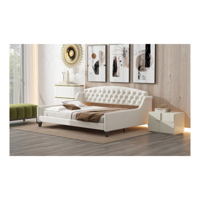 Lit de jour capitonné moderne de luxe, double, beige