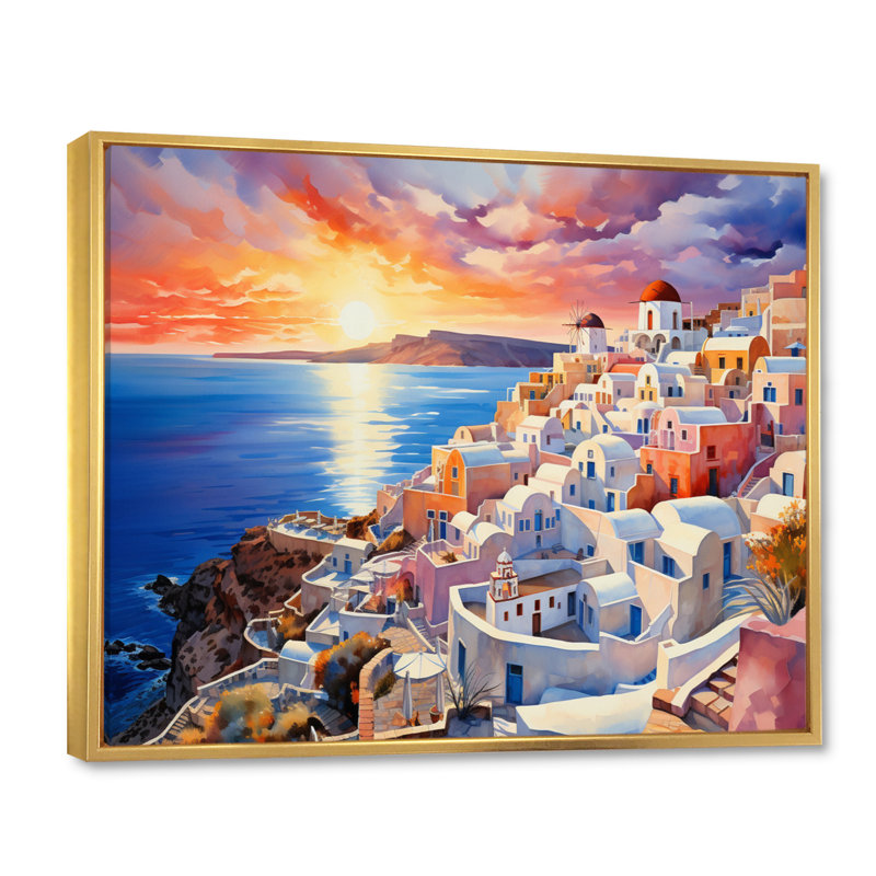 Greece Oia Splendour I - Print, Gold Floater Framed, 12" H x 20" W x 1" D