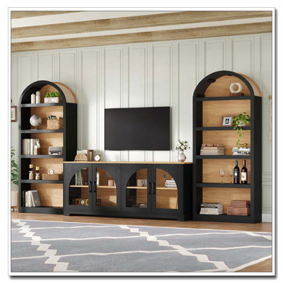 3-Piece Retro TV Stand Set with Bookshelf for TVs Up to 70"