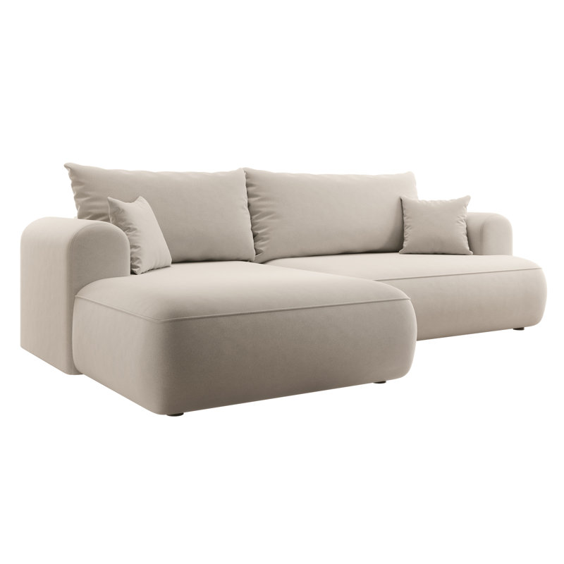 Alija 3 Seater Velvet Sofa & Chaise, Light Beige, Left Hand Facing