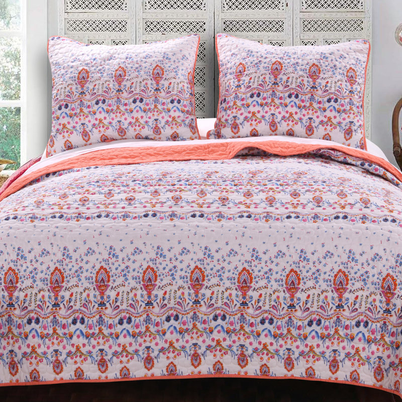 Amber Eclectic Floral Quilt Set, King Quilt + 2 King Shams