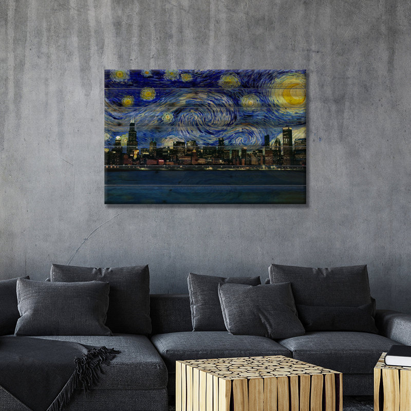 Chicago, Illinois, nuit étoilée, horizon, L 26 po x H 18 po