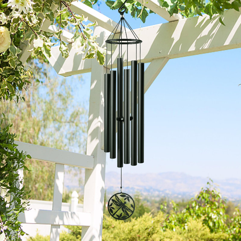 45" Black Aluminum Dragonfly Memorial Wind Chimes