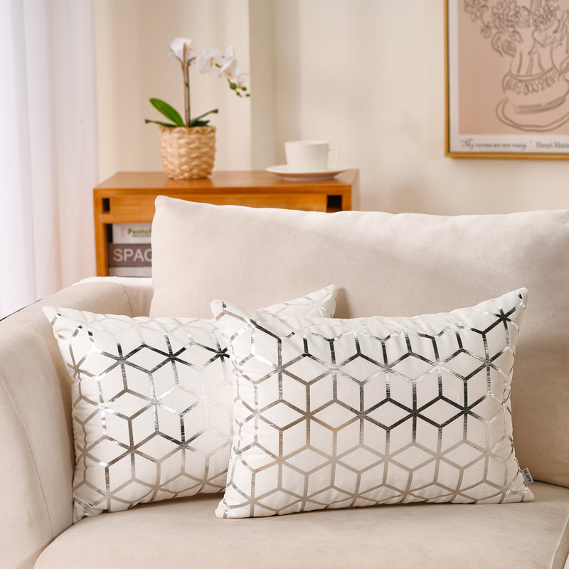 Coussin en velours Gold Geometric Velvet Throw  Pillow Cover, Blanc, Polyester/ Bourre en polyester