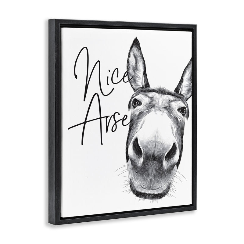 Art mural sur toile flottante Donkey Bathroom Humor, Cadre flottant noir de jais, H 31 po x l 25 po