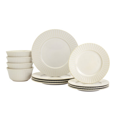 Tabletops Gallery Richmond Collection- 12 Piece Stoneware Embossed Dinnerware Set
