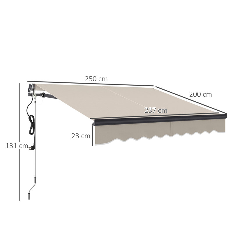 Outsunny 250cm W x 200cm D Polyester Cover Motorised Retractable Sunshade Awning, Beige