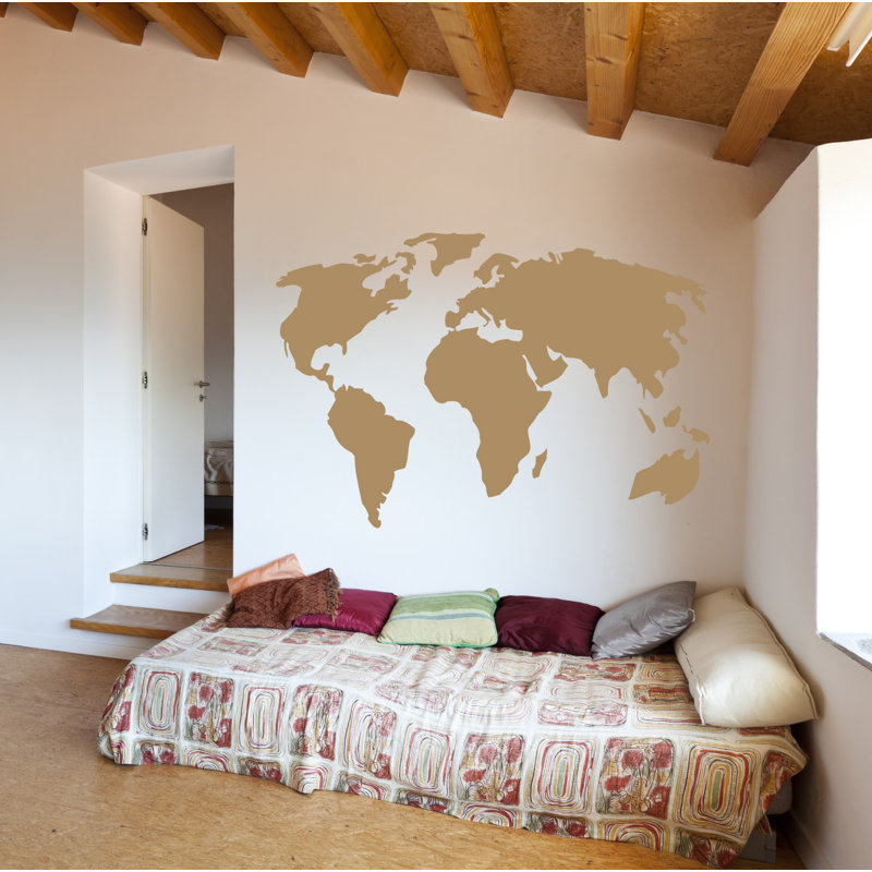 Décalcomanie murale carte du monde, H 22 po x l 32 po x P 0,01 po, Brun pâle