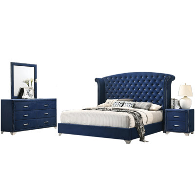 Lakeshore Upholstered Sleigh 4 Piece Bedroom Set -  Willa Arloâ¢ Interiors, 85F9FF34B2A44B98901CF49A435BD267