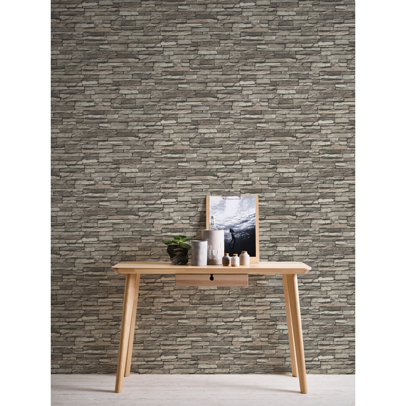 Rouleau de papier peint effet pierre de la collection Bricks and More, Gris