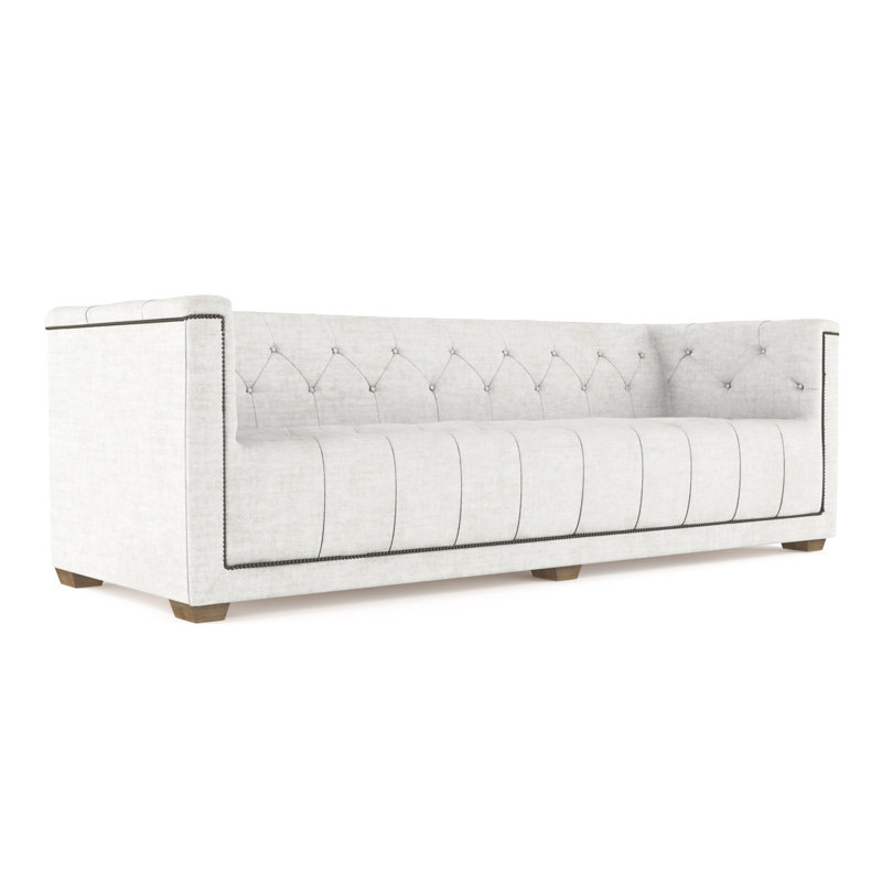 Velvet Sofa, Alabaster Genuine Leather, 96"