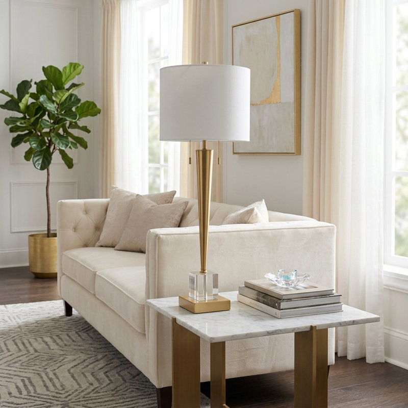 Everly Quinn Allenbie Crystal Buffet Table Lamp In Iron, Gold