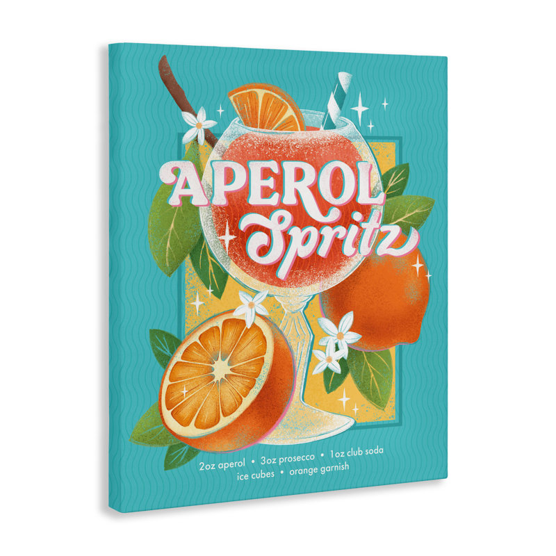 Toile rafraîchissante rétro Aperol & Recipe, conception de Courtney Morgenstern, H 30 po x l 24 po