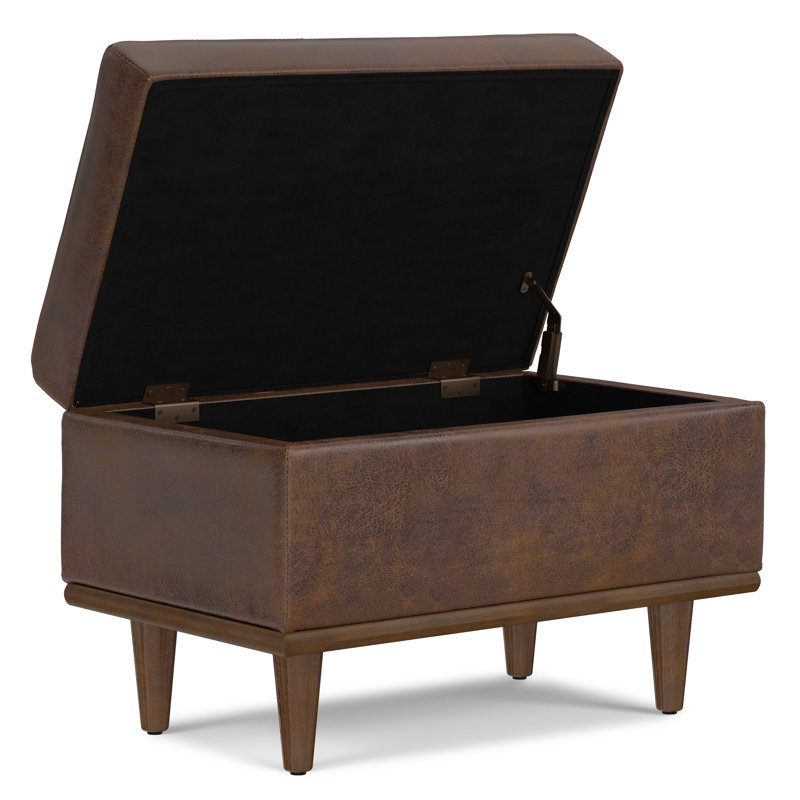 Shiloh 26"W Small Upholstered Vegan Faux Leather Storage Ottoman with Lift Top, Walnut 