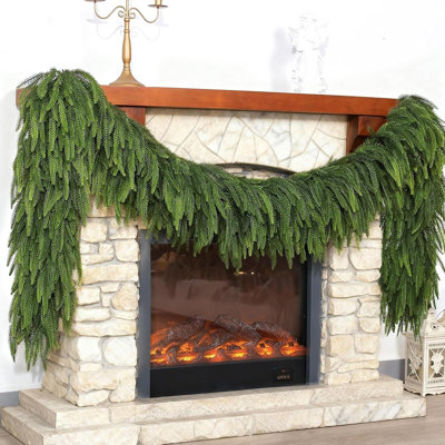 Christmas Norfolk Pine Garlands - 9ft Artificial Garland Faux Green Fake Pine Needles Garland For Fireplace,table,window,stairs,mante,holiday Indoor Outdoor Xmas Decor(2pcs)