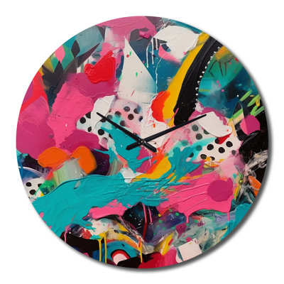Horloge murale abstraite rose et turquoise Enigma II