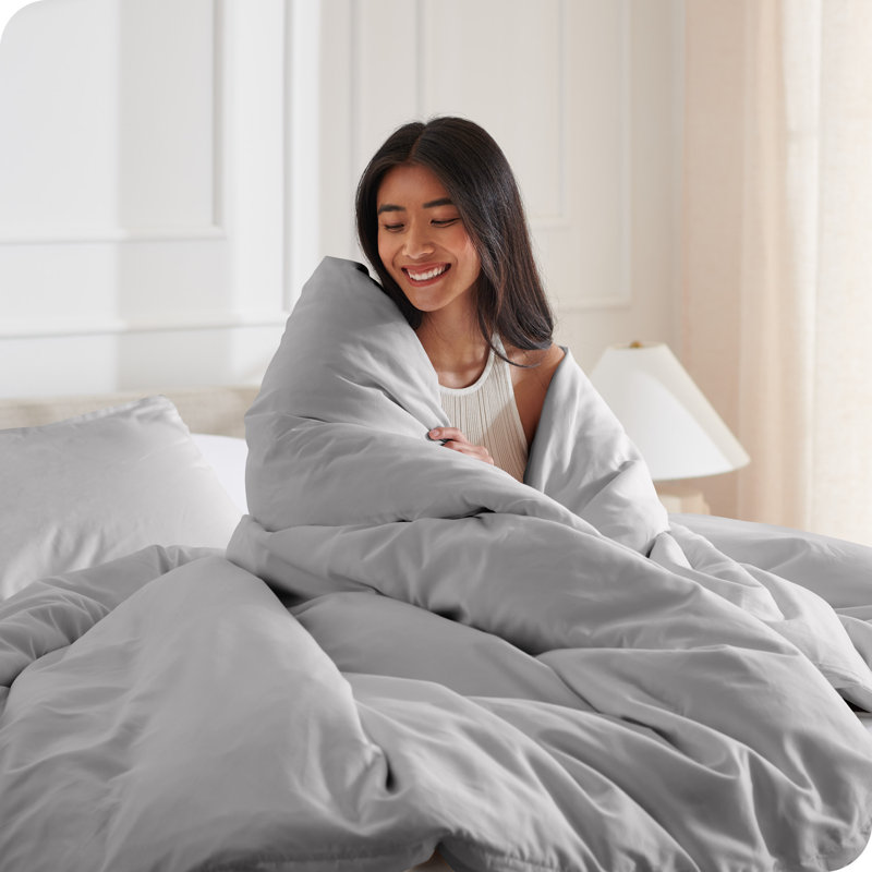 Washed Microfiber Duvet Cover Set, Queen Duvet Cover + 2 Standard Shams, Light Gray