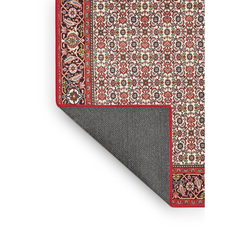Tapis rouge/beige/noir traditionnel, Rectangle 2 pi x 4 pi