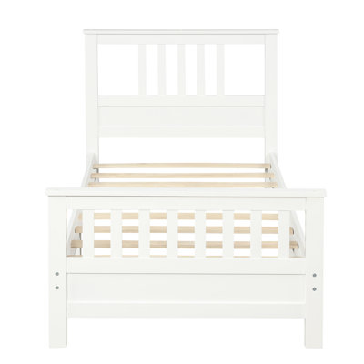 White Twin Wood Bed With Headboard & - 10 Slats, Frame, Easy To Assemble Platform (white) , Slats Support, No Box Spring Required
