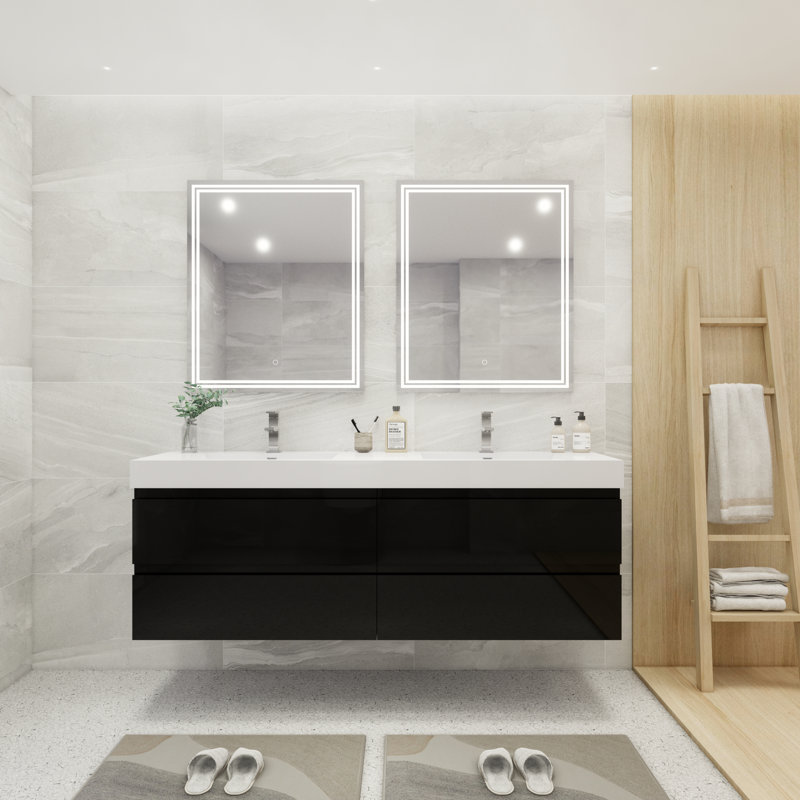 Hartsock Double Bathroom Vanity with Acrylic Top, High Gloss Black