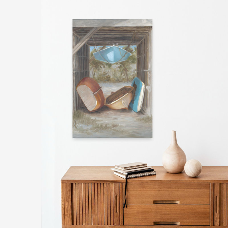 Bateau, bateau, palmier abstrait, art côtier, H 24 po x l 16 po