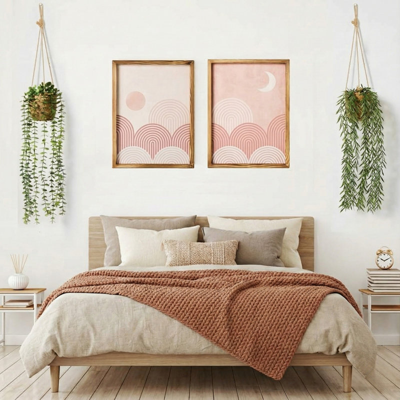 Ensemble de 3 plantes artificielles suspendues et panier de 33 po Boho-chic