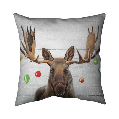 Moose has christmas balls - 18"x18" Throw pillow - Poly twill - Print on demand