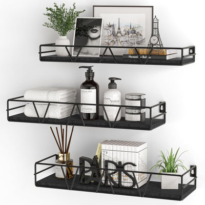 Floating Shelves Set Of 3, Home Wood Wall Shelf, Farmhouse Shelf For Bedroom, Wall Mounted Floating Shelf For Living Room, Bedroom, Bathroom, Kitchen, Office, Black 2
