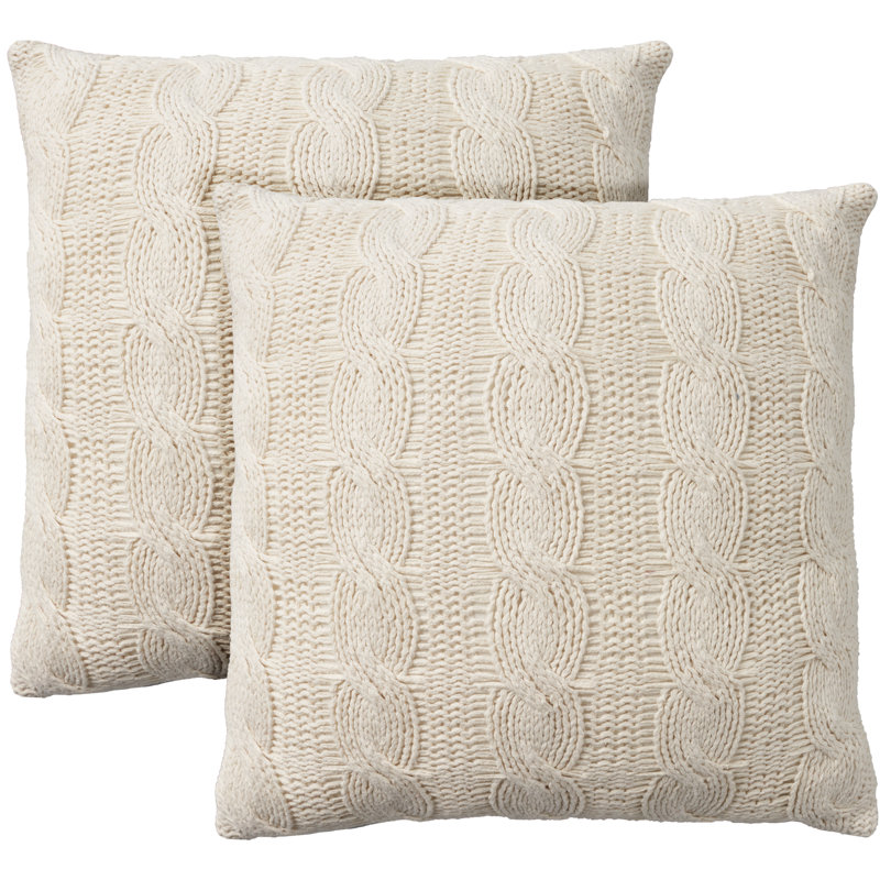  100% Cotton Throw Square Pillow Cover & Insert, White