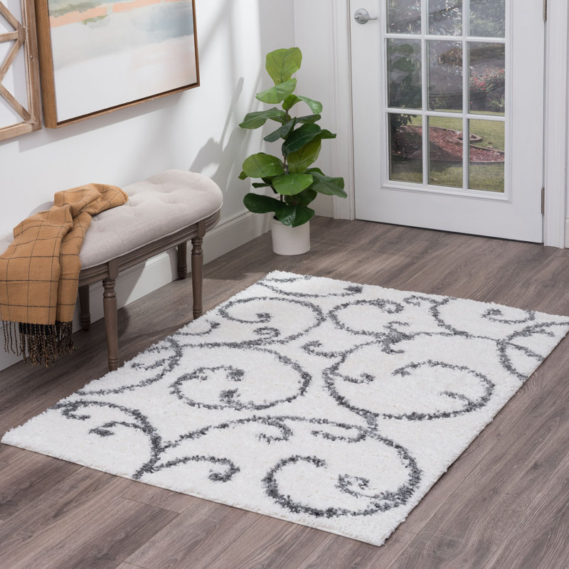 Tapis blanc à poils longs Charton, Rectangle 8 pi 9 po x 12 pi 2 po