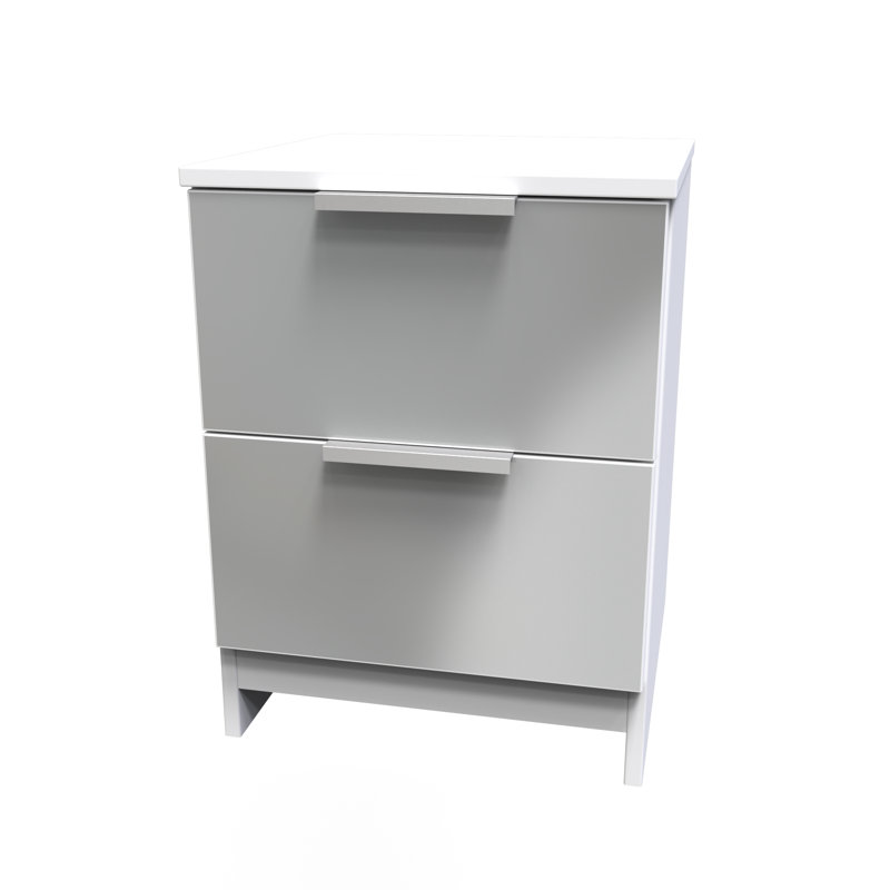 Fully Assembled Adrainne 2 Drawer Bedside Table, Grey