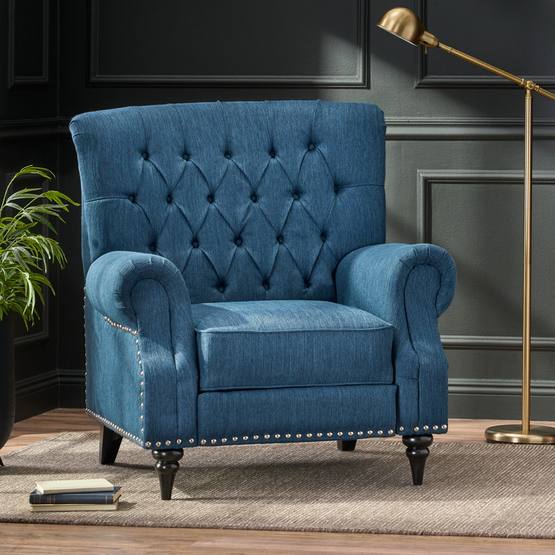 Camay Upholstered Recliner, Navy Blue Polyester