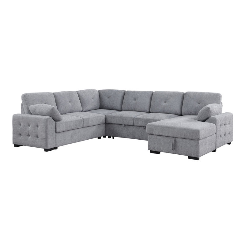 Canapé d'angle multi-fonctionnel en forme de L avec rangement et lit convertible, Gris clair