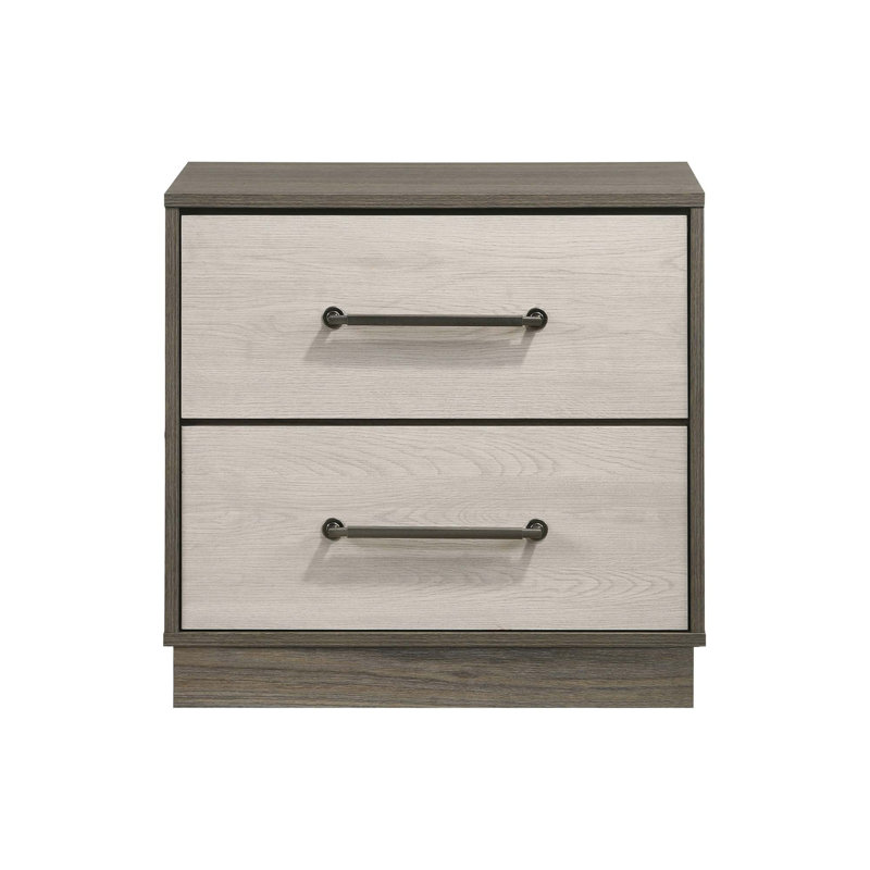 2-Drawer Nightstand With Floating Base Design, Grey Oak, Oak