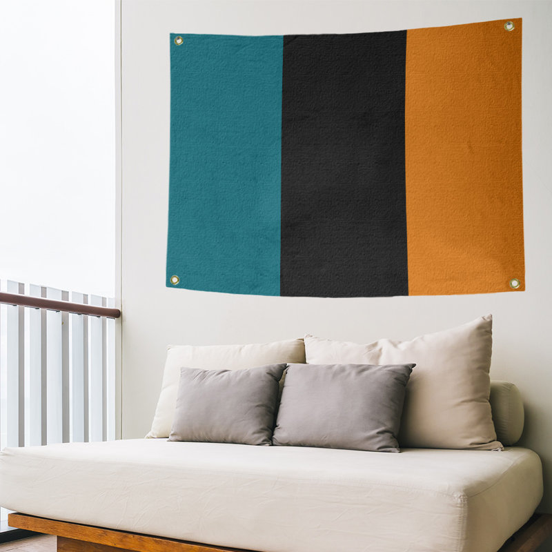 Tapisserie de polyester San Jose, Bleu foncé/noir foncé/orange brûlé, H 59 po x l 80 po x P 2 po