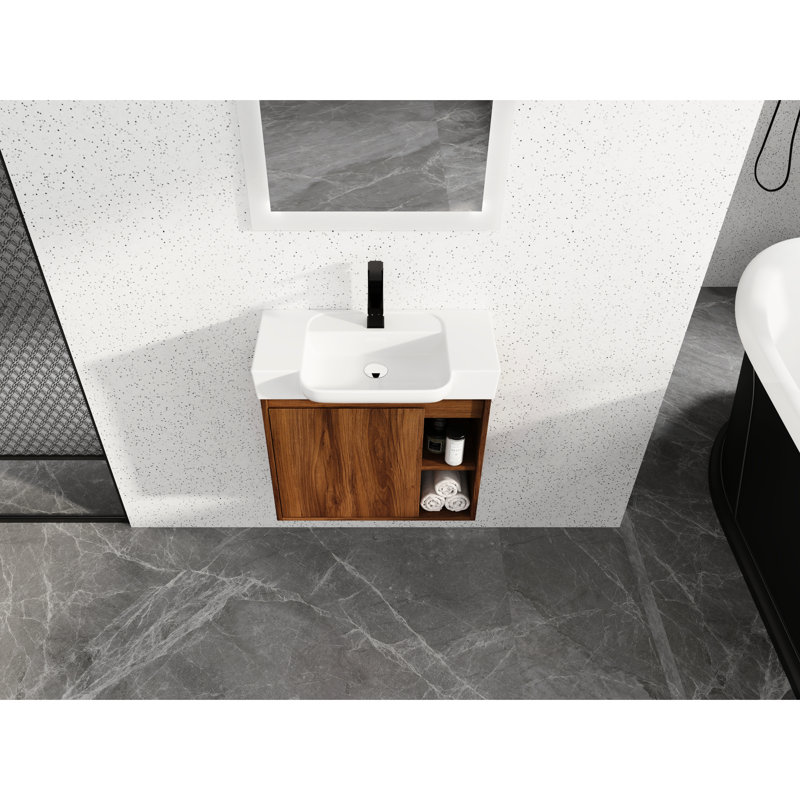 Meuble-lavabo contemporain de 24 po avec lavabo en céramique. Porte à fermeture en douceur, matériau en contreplaqué. , -. Et lavabo inclus. Base, résistance. Armoire