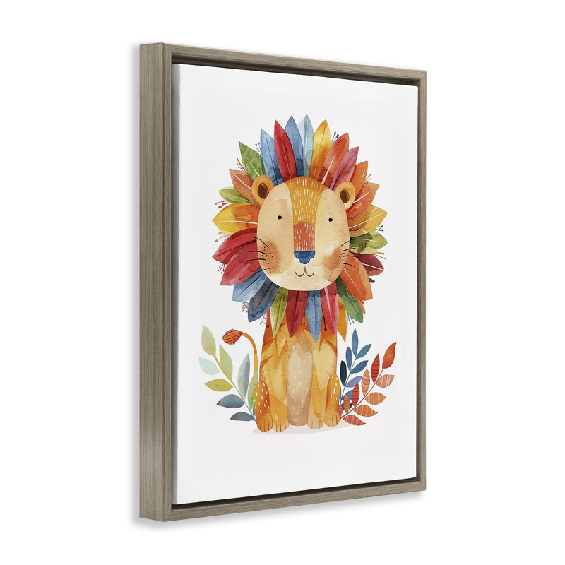  «Rainbow Blooms Lion Floater» par LSR Design Studio, H 21 po x l 17 po, Cadre flottant orme Montalcino